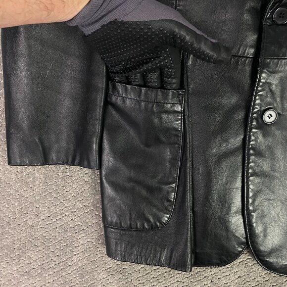 Vintage Famous Leather Blazer Jacket Men's 36S Black 70s 80s 36 Short Small - Picture 3 of 13